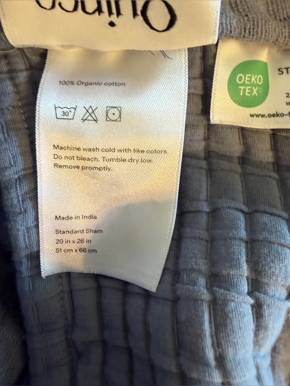 NWT Quince Organic Ribbed Cotton Sham Set in Mineral Blue!